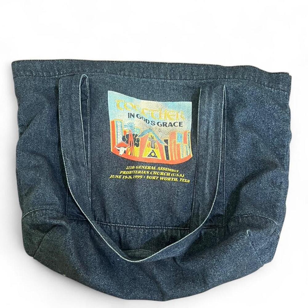 Denim tote bag with graphic
